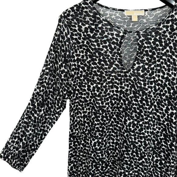 Michael Kors Womens 1X Animal Print Top Long Sleeve Viscose Blouse Black & White - Picture 2 of 8